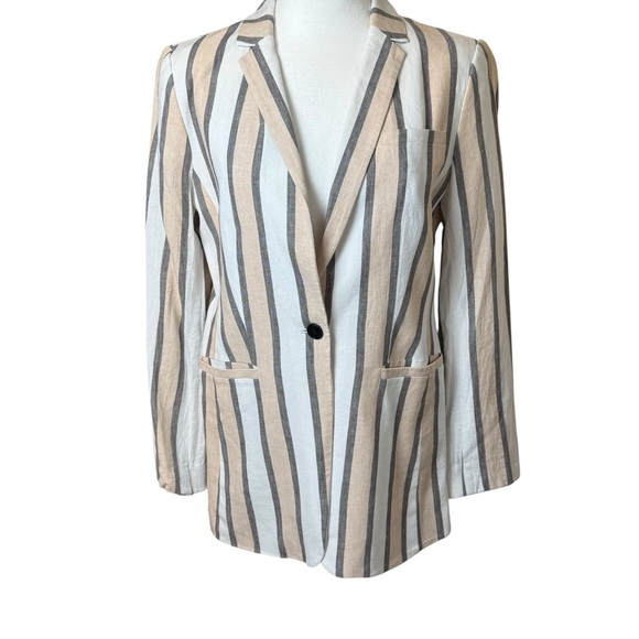 Banana Republic Womens 8 Linen Blend Long & Lean Blazer Stripes Neutral Career - Picture 1 of 9